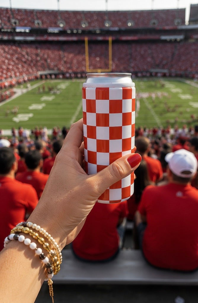 Red &amp; White Checkerboard Hard Cooling Can