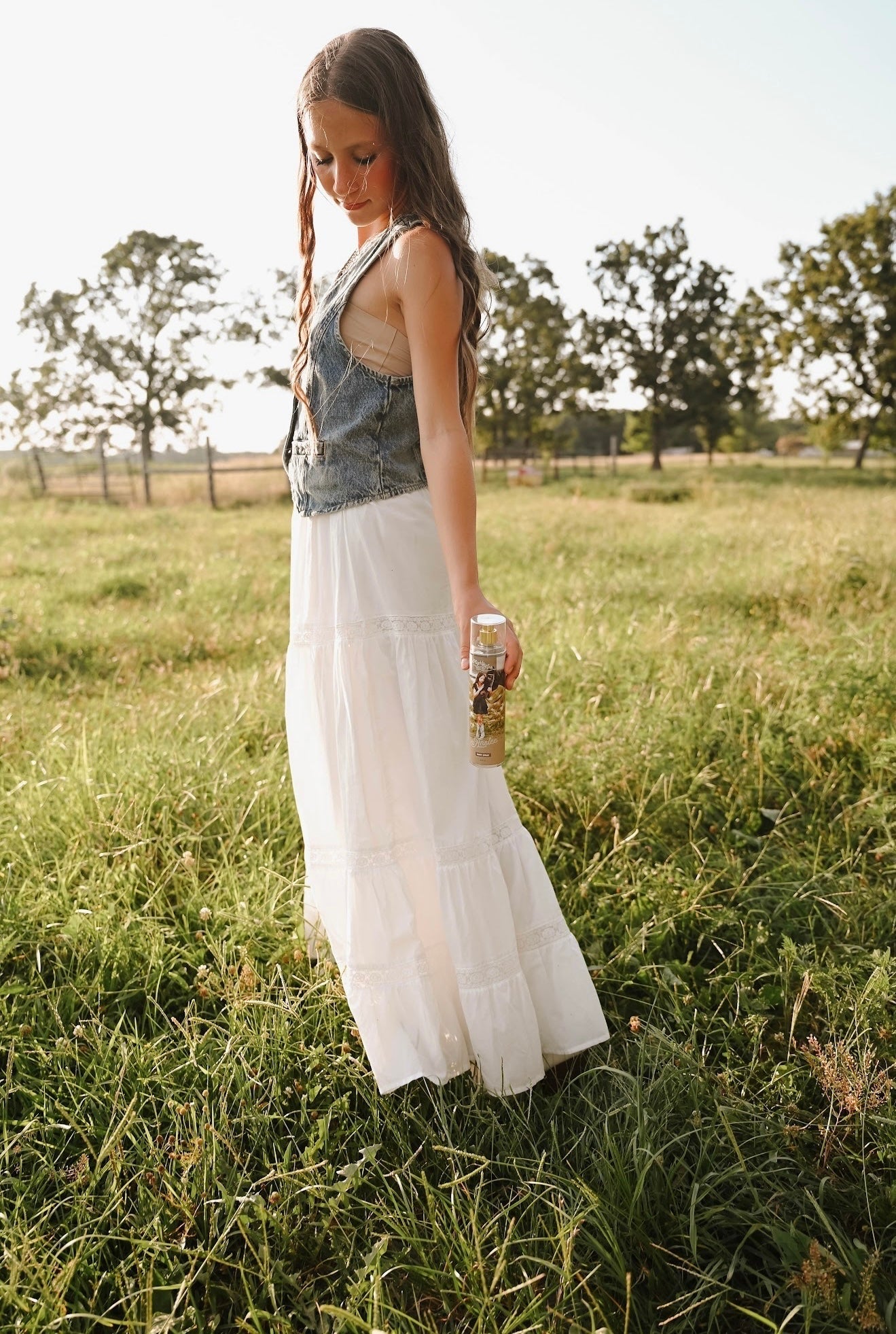 Lace Trim White Maxi Skirt