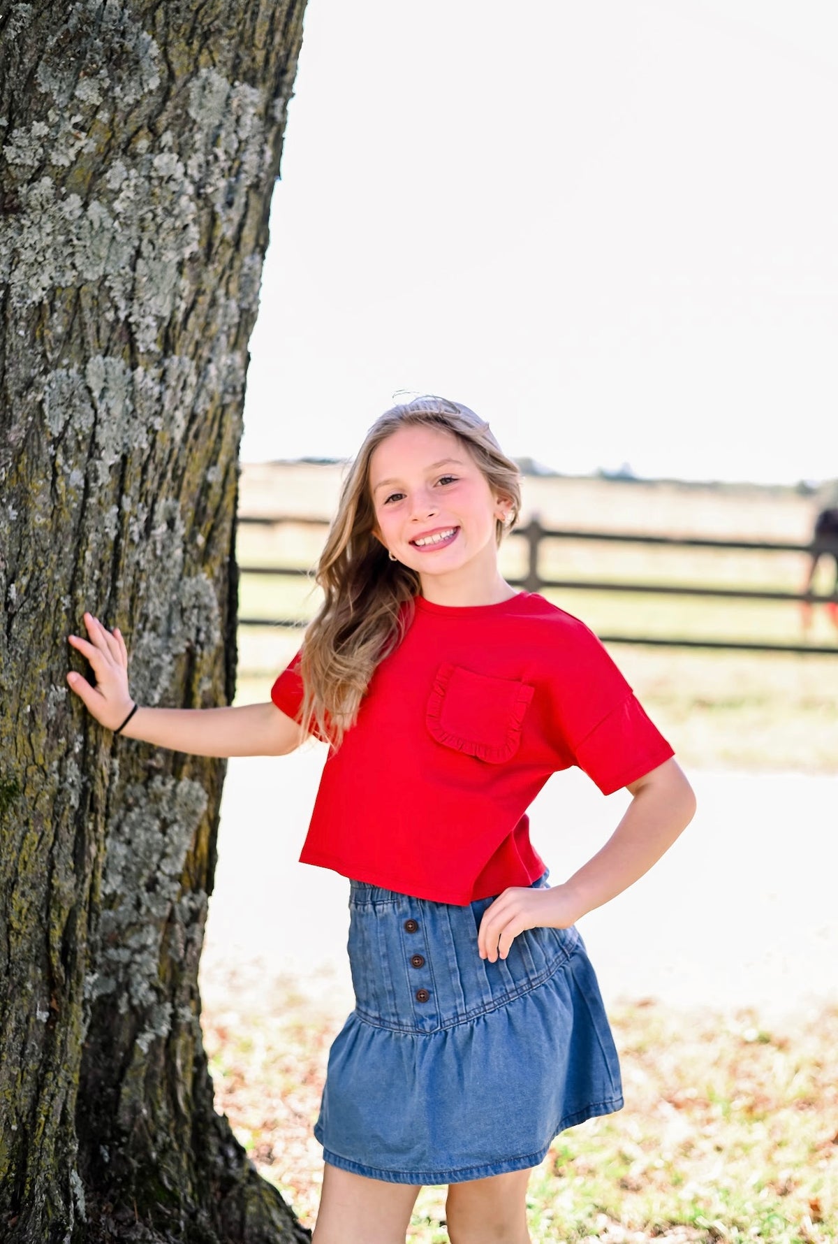 Girls Red Ruffle Pocket TShirt