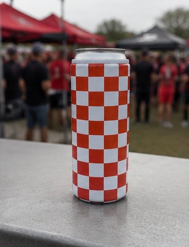 Red &amp; White Checkerboard Hard Cooling Can