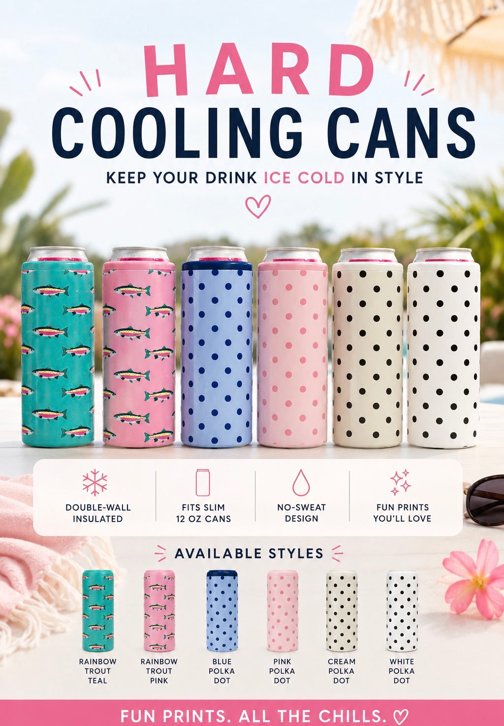 Pink Polka Dot Hard Cooling Can