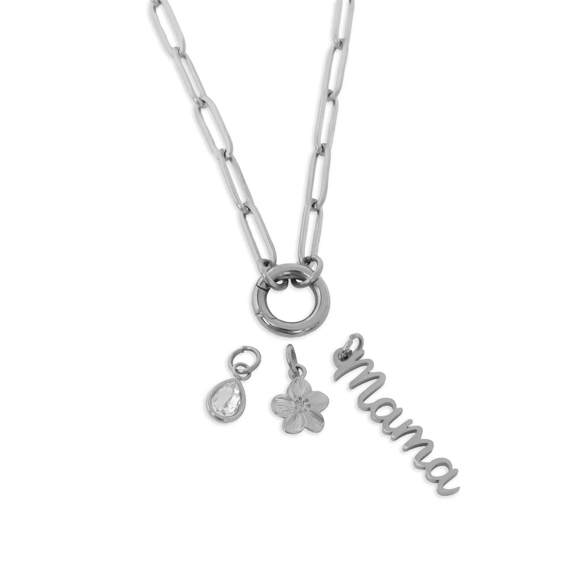 18K Gold Stainless Steel Mama Charm Holder Necklace Gift Set: Gold