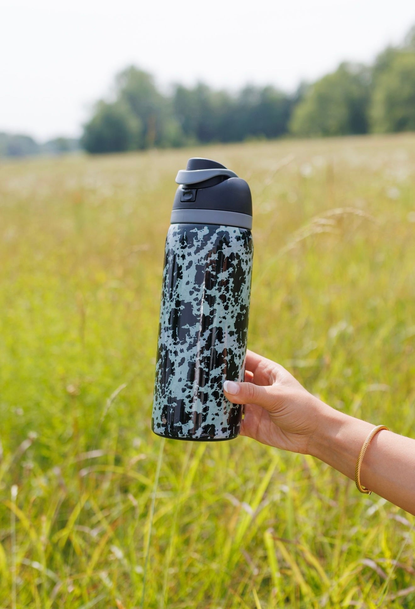 Black Cowhide Stainless Steel Water Bottle