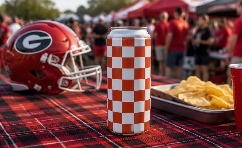 Red &amp; White Checkerboard Hard Cooling Can
