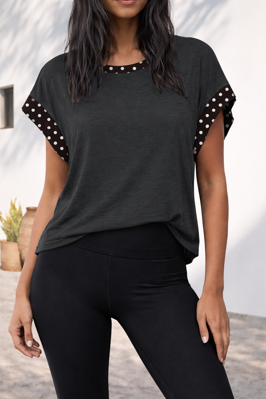 Black Polka Dot Cross-Back Shirt