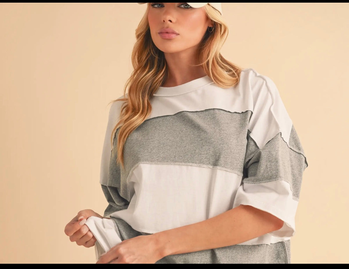Grey Polly Color Block Top