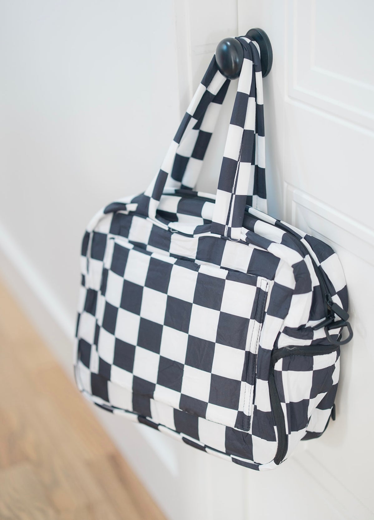 Puffer Duffel Bag in Black &amp; White Checkerboard
