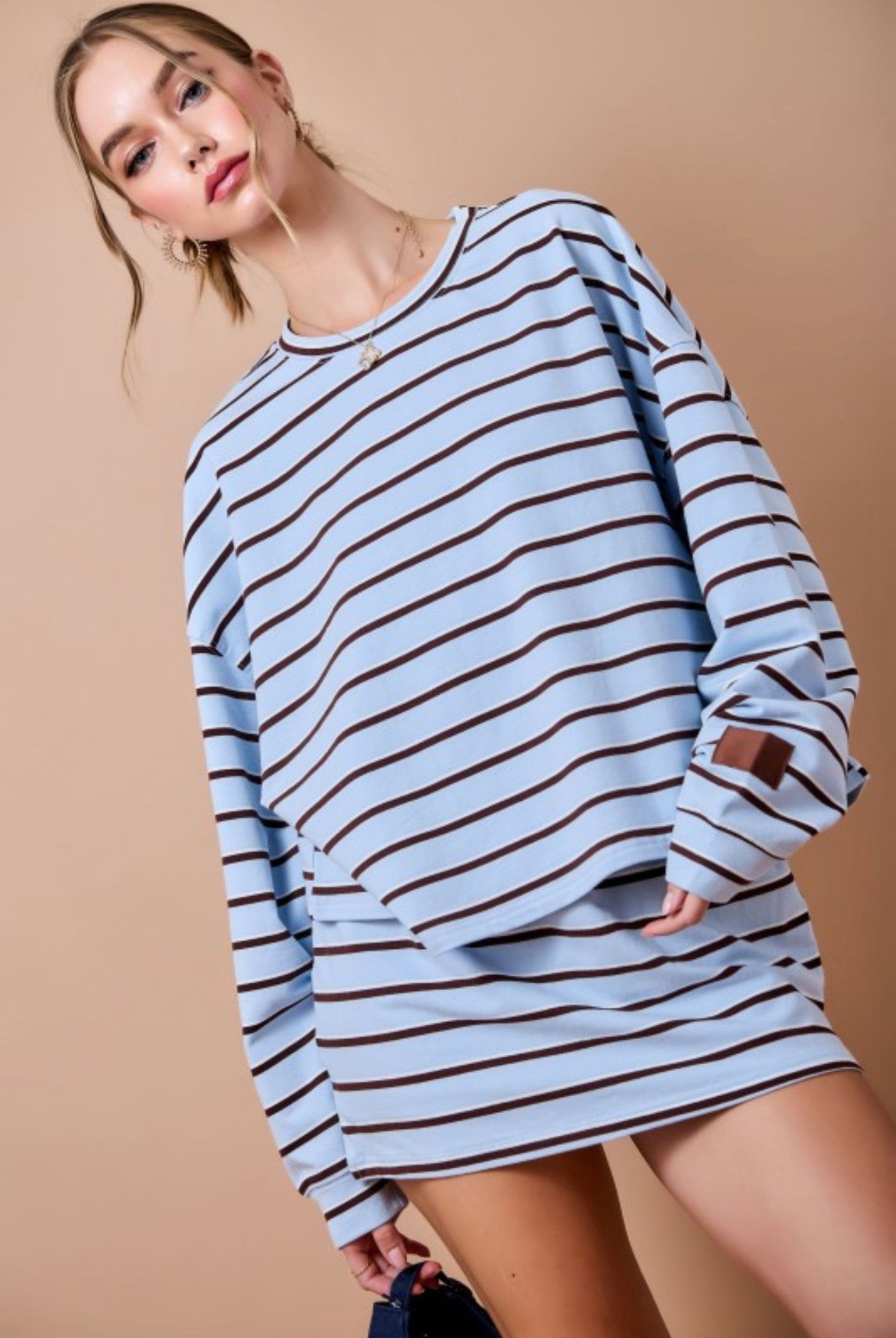 Blue/Ivory/Brown Striped Loose Fit Sweatshirt