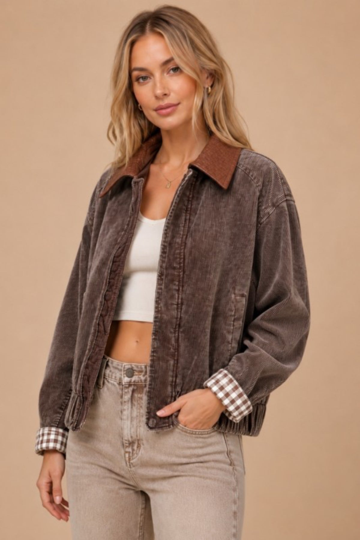 Brown Mineral Wash Bomber Jacket