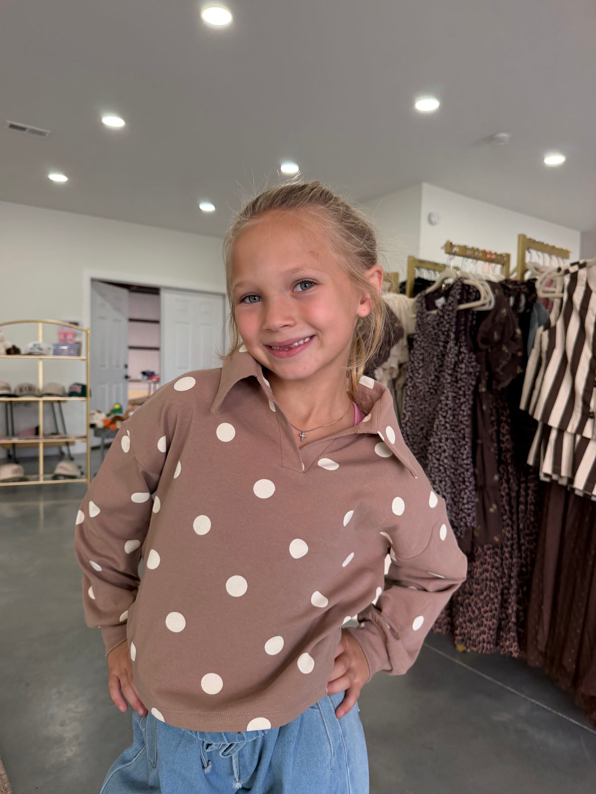 Kids Brown Polka Dot Top