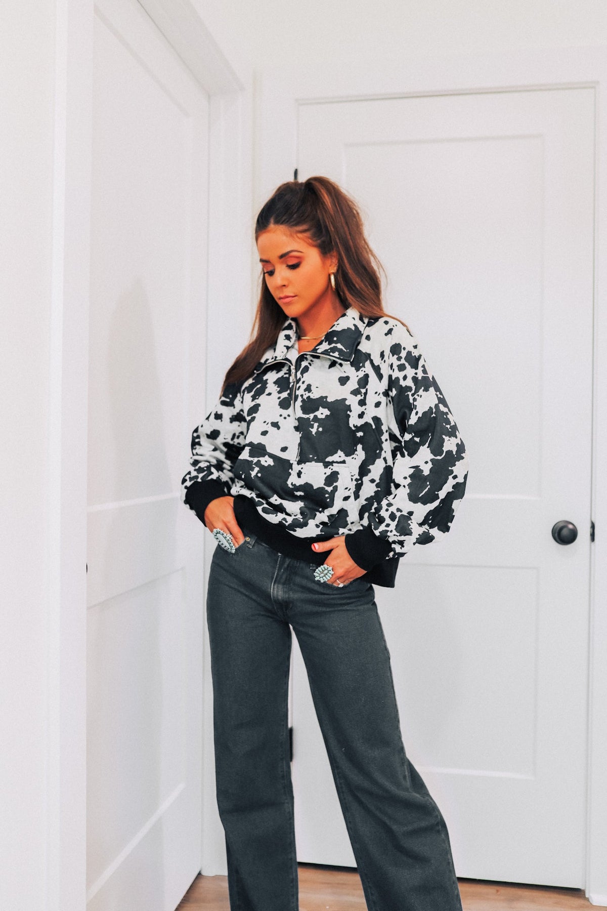Black Cowhide Pullover