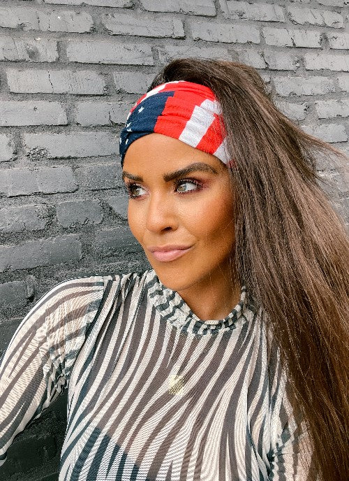 Red White &amp; Blue Flag Stretchy Headwrap