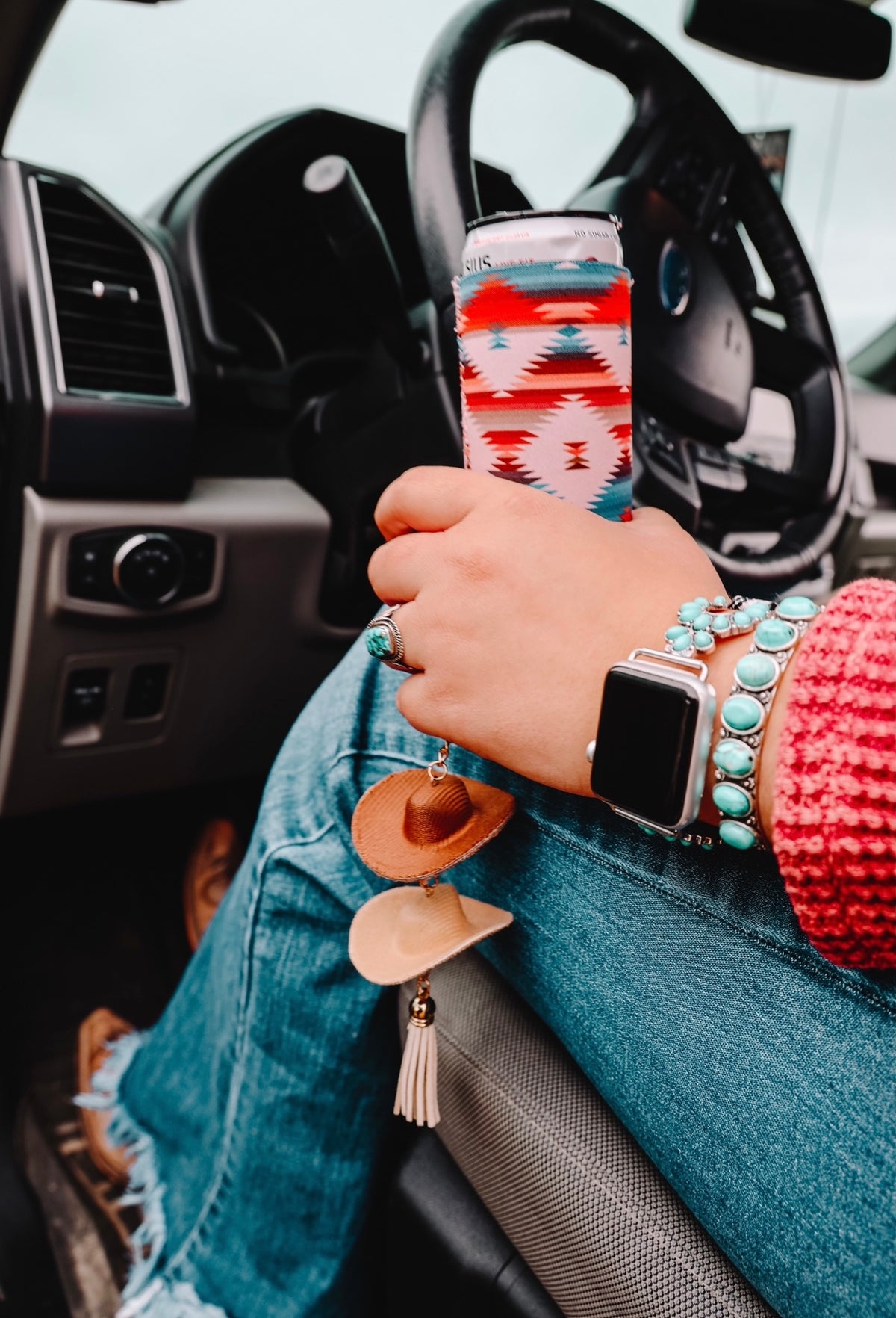 Stone &amp; Brown Cowboy Hat Keychain