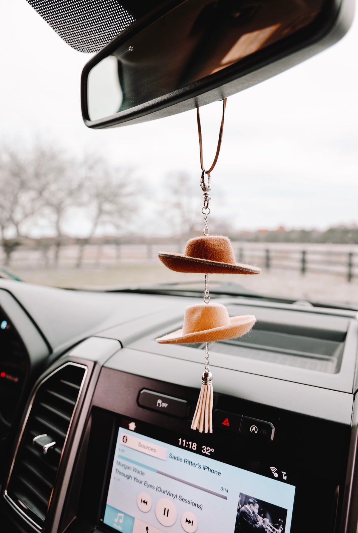 Brown &amp; Stone Cowboy Hat Rearview Mirror Charm