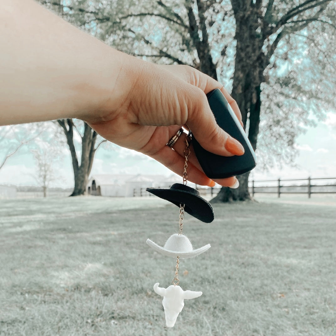 Stone &amp; Black Cowboy Hat Keychain