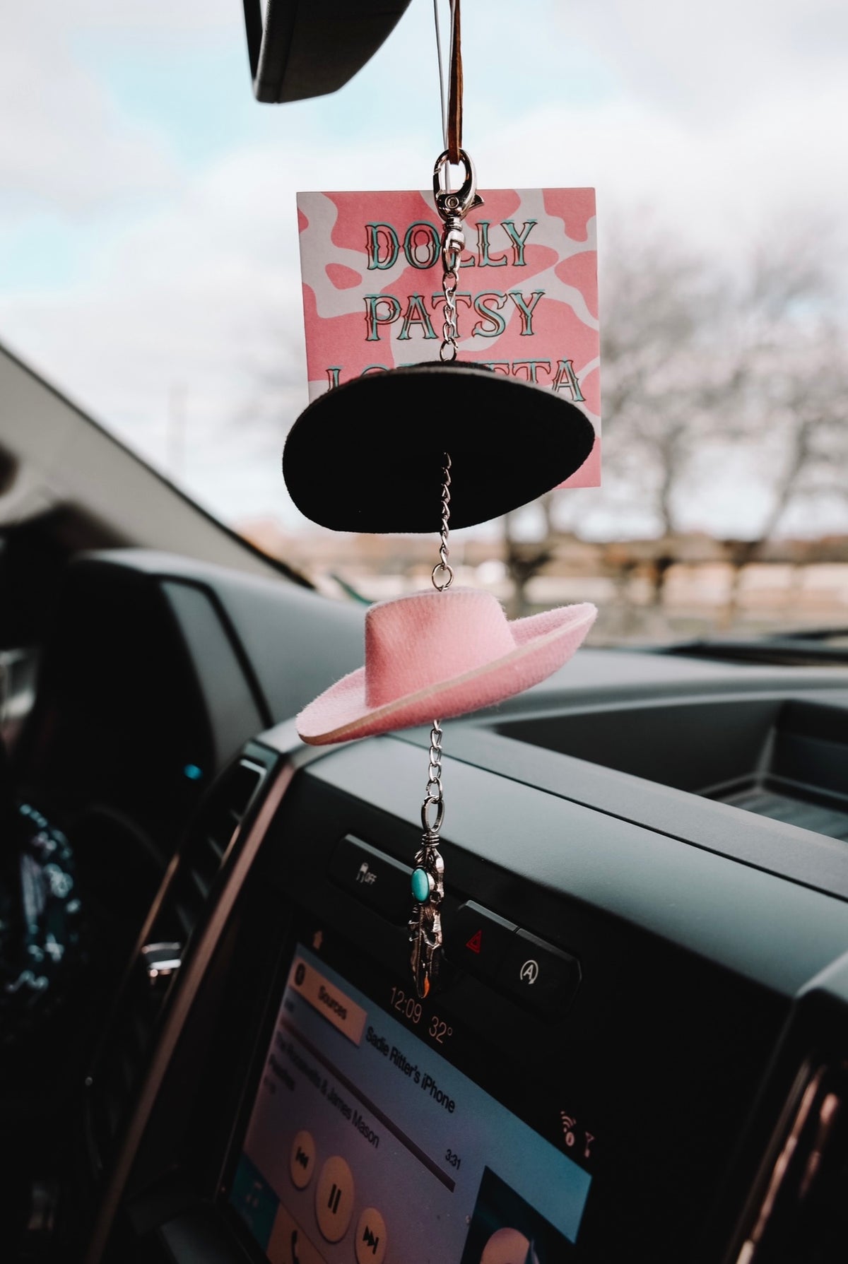 Black &amp; Pink Cowboy Hat Rearview Mirror Charm